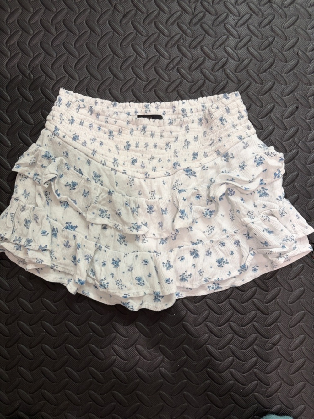 Forever 21 White Mini Skirt with Blue Floral Ruffle Tiers